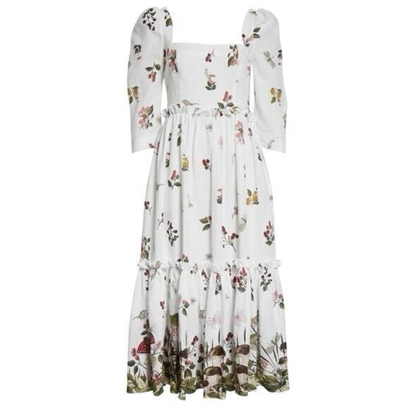 NWT Cara Cara Bluehill Fairytail Mushrooms Border sz 6 Cottagecore Midi Linen - Picture 5 of 13